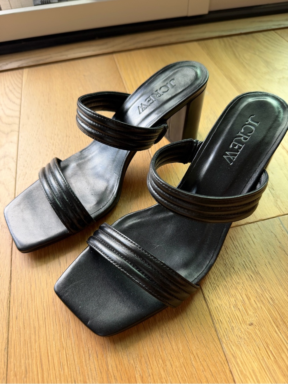 J.Crew Black Leather Two-Strap Block Heel Sandals - NWOB - Sz 8.5